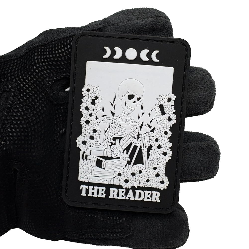 The Reader Skeleton PVC Morale Patches, Gothic Book Design, Glow in Dark, Hook and Loop Backing, Black, 3.54 x 2.36 Inch - Image 7
