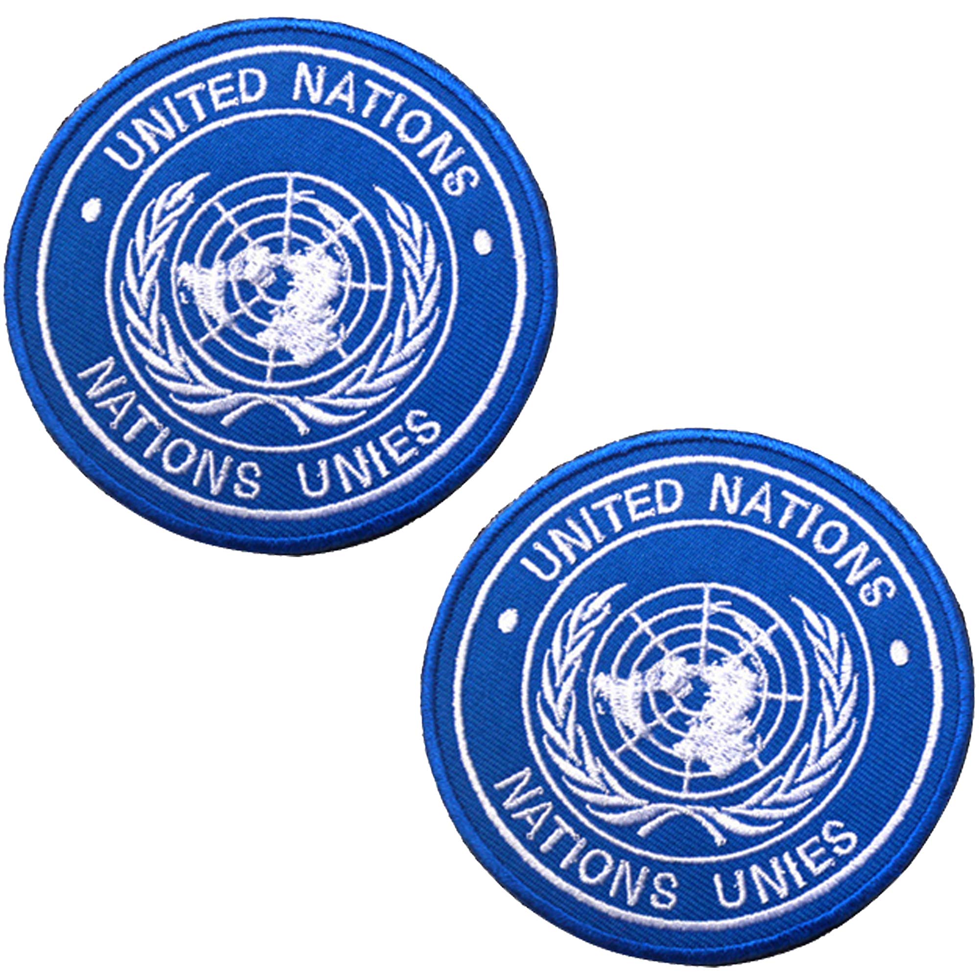 United Nations UN Emblem Logo Embroidered Patch, 2 Pack USA UN International Flag Tactical Morale Military Decoration Patches Badges Appliques with Hook and Loop Backing