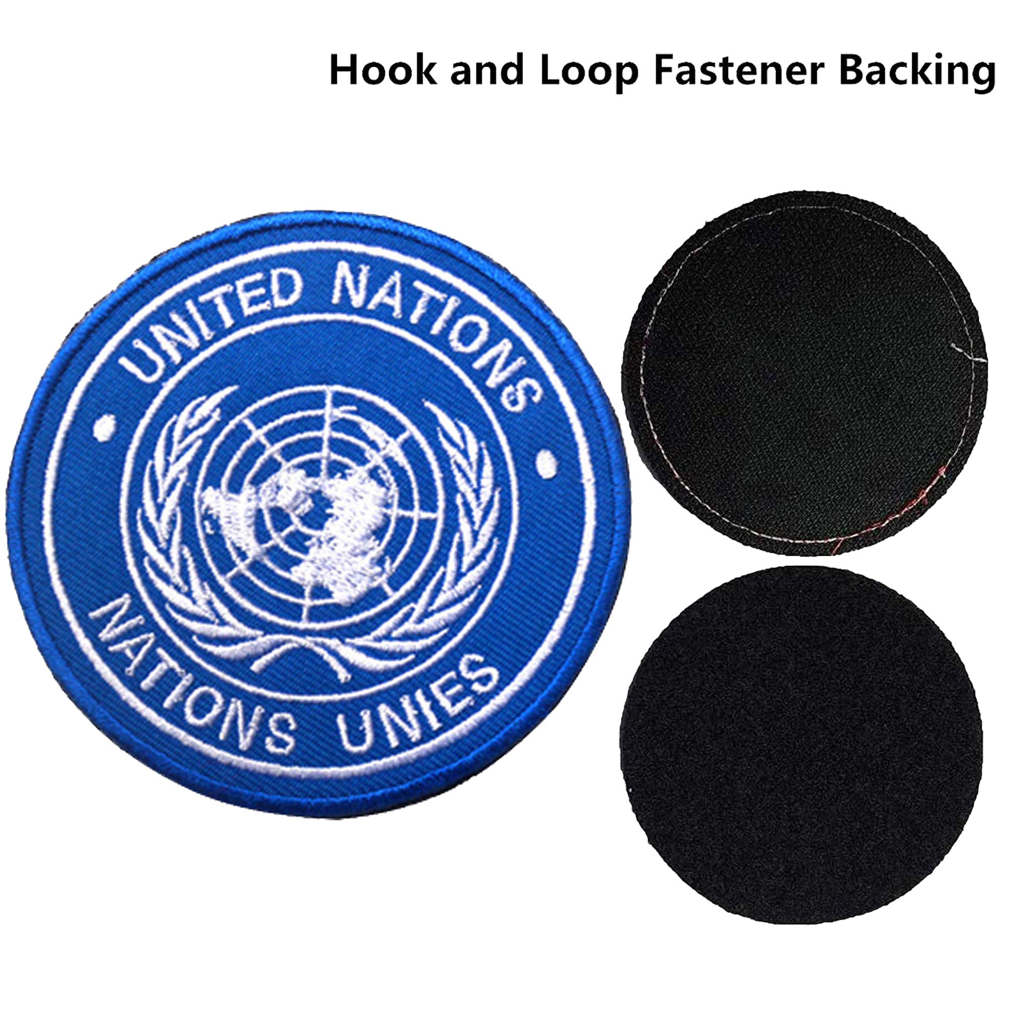 United Nations UN Emblem Logo Embroidered Patch, 2 Pack USA UN International Flag Tactical Morale Military Decoration Patches Badges Appliques with Hook and Loop Backing - Image 3