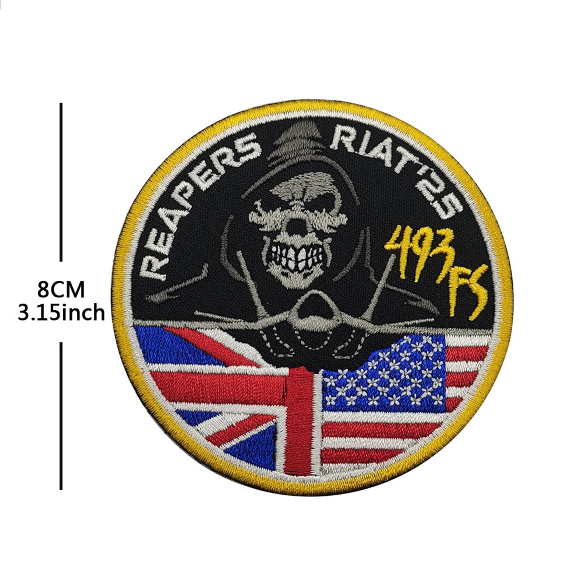 USAF 493rd F-35 Squadron Embroidered Appliques Patches, UK US Flag Design, Military Tactical Morale Badges, 3.15 Inch, Hook and Loop Backing - Image 3