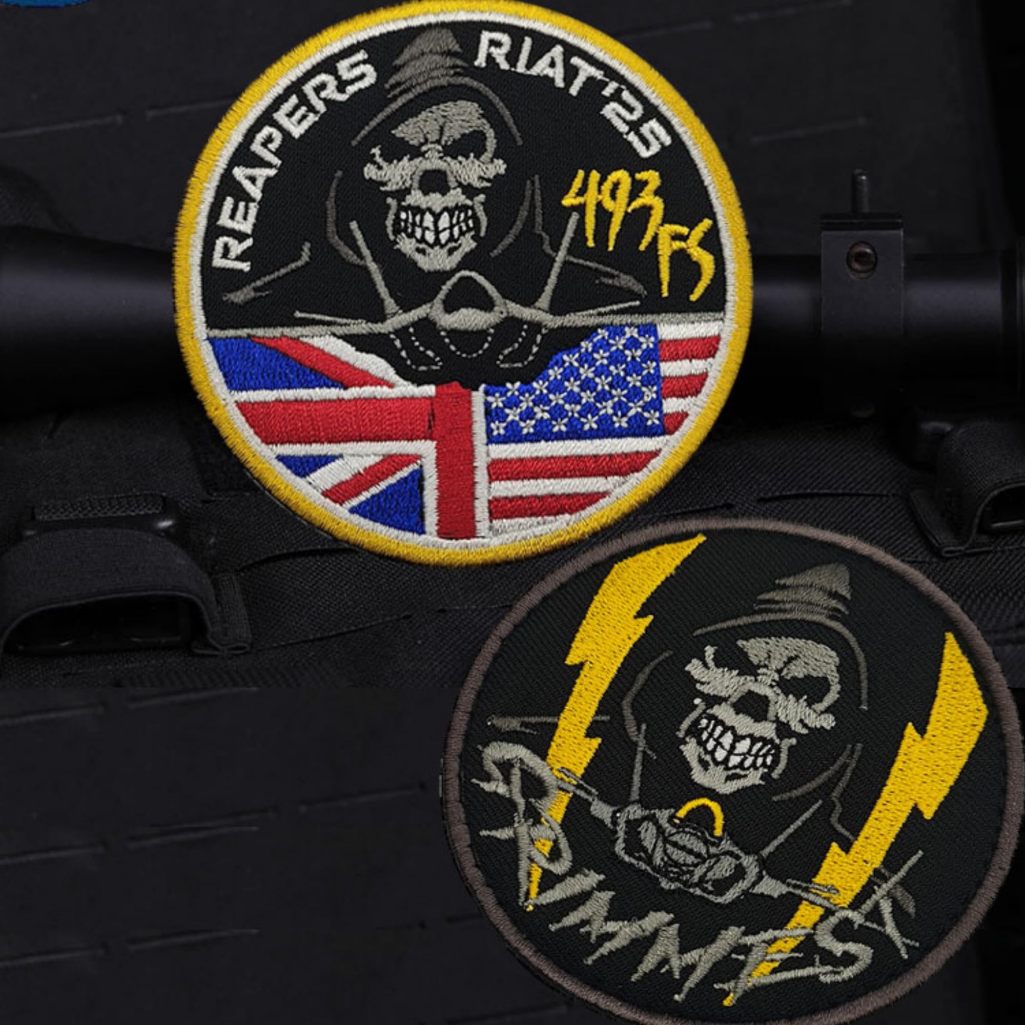USAF 493rd F-35 Squadron Embroidered Appliques Patches, UK US Flag Design, Military Tactical Morale Badges, 3.15 Inch, Hook and Loop Backing - Image 4