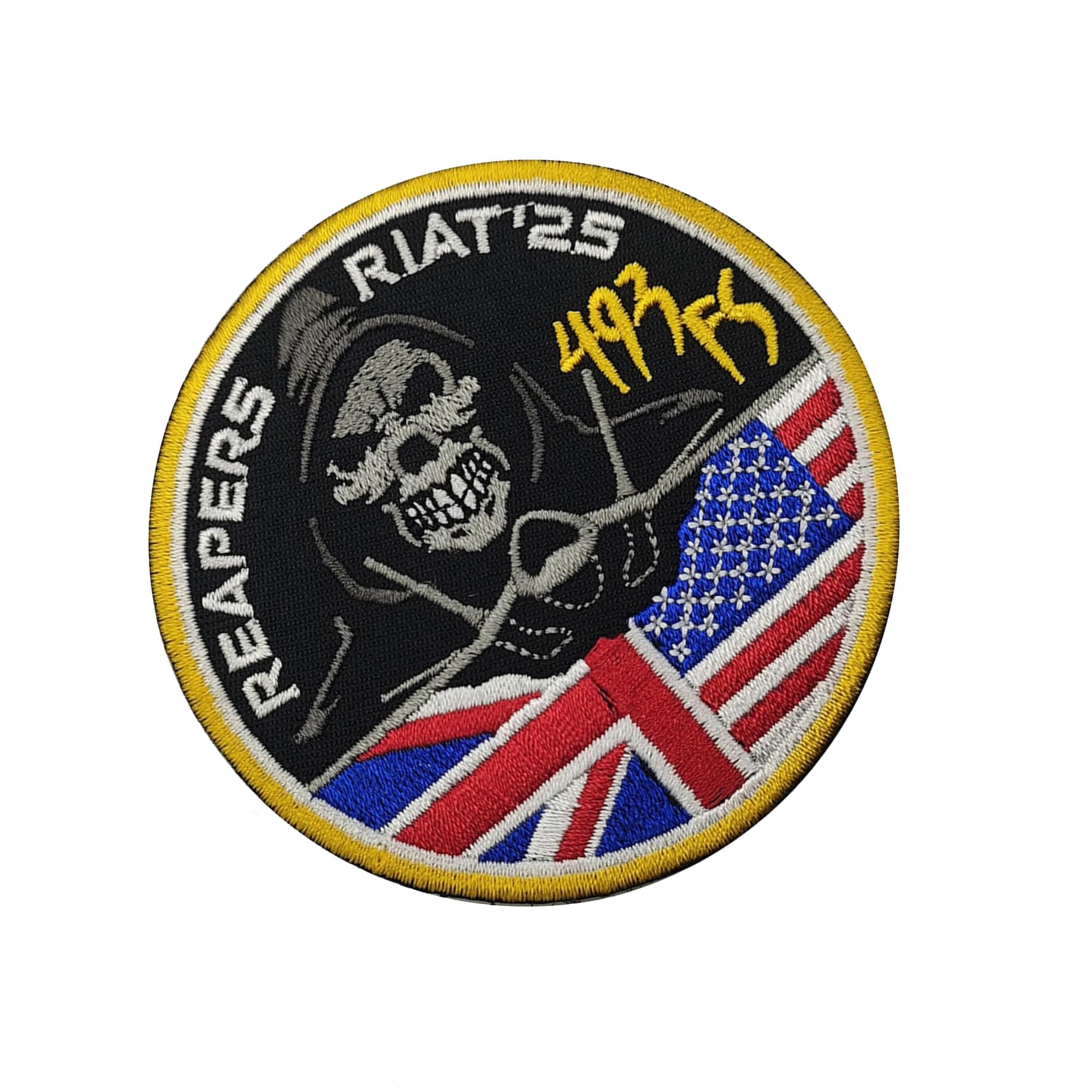 USAF 493rd F-35 Squadron Embroidered Appliques Patches, UK US Flag Design, Military Tactical Morale Badges, 3.15 Inch, Hook and Loop Backing - Image 6