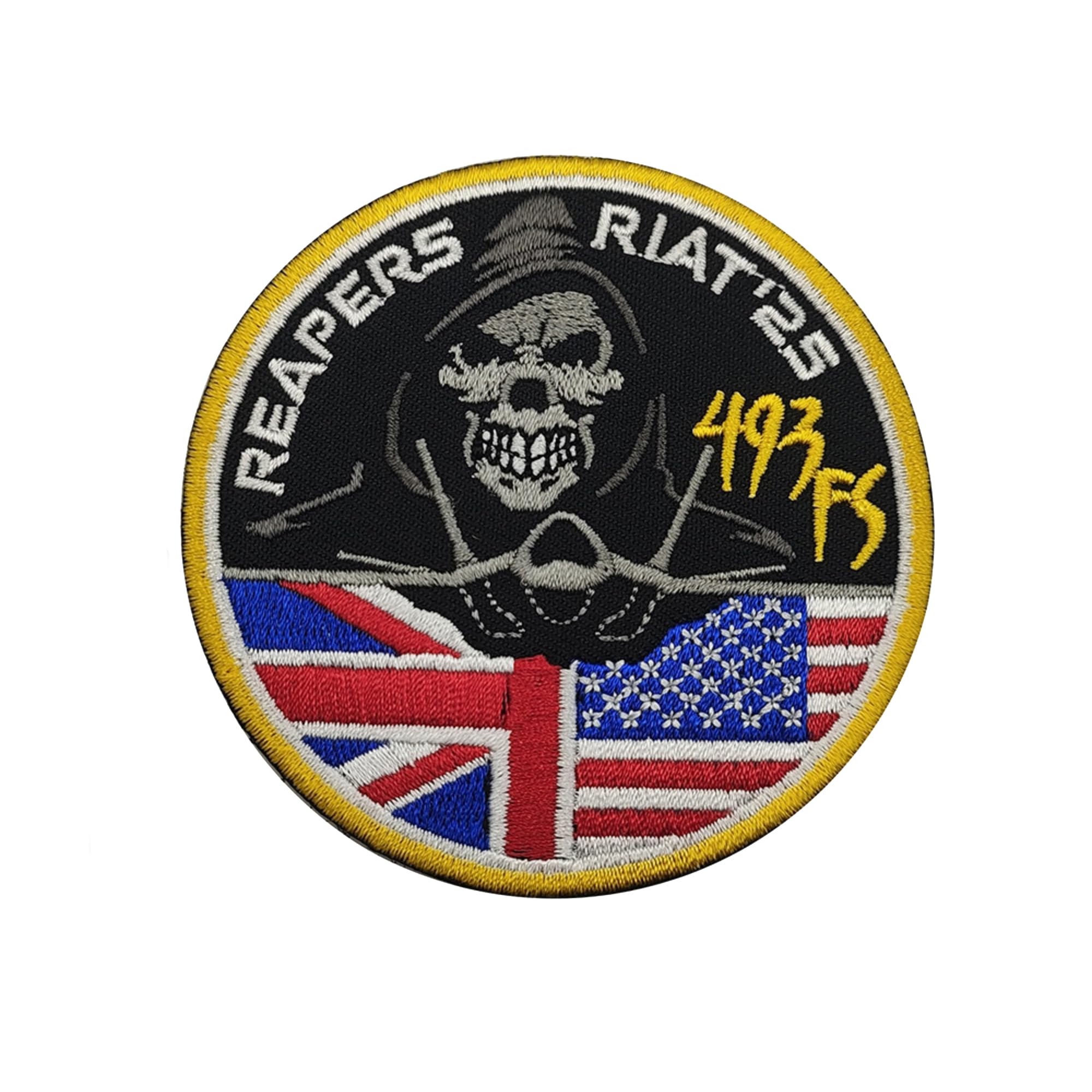 USAF 493rd F-35 Squadron Embroidered Appliques Patches, UK US Flag Design, Military Tactical Morale Badges, 3.15 Inch, Hook and Loop Backing - Image 7