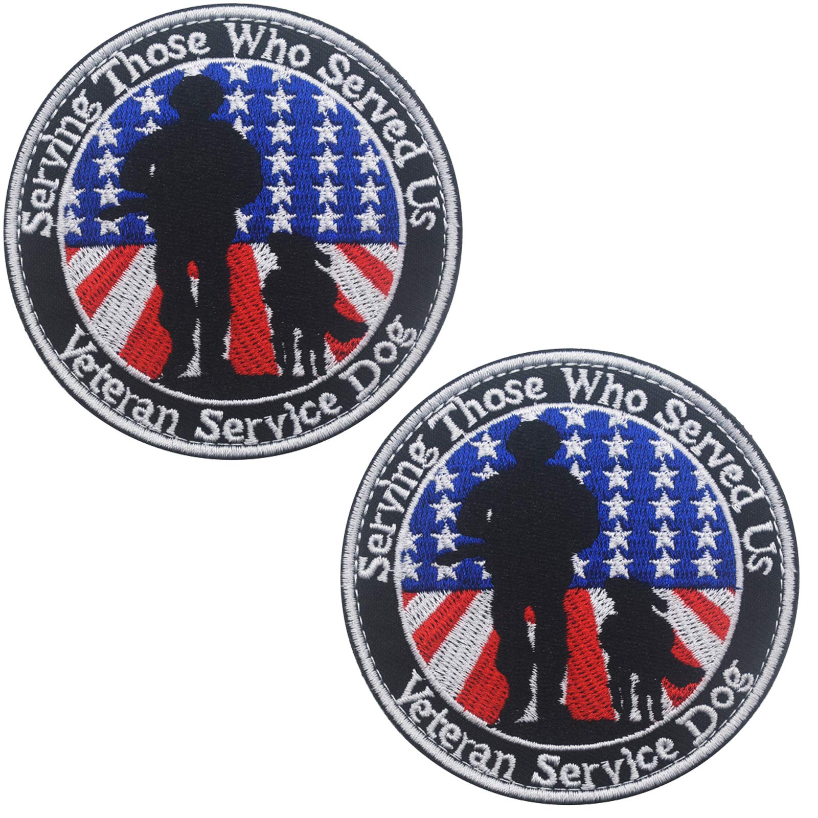 Veterans Service Dog Serving Those Who Served Us Military Tactical Badge Emblem Embroidered Fastener Hook Loop Patch for Dogs Pets 3.15inch Diameter 2PCS