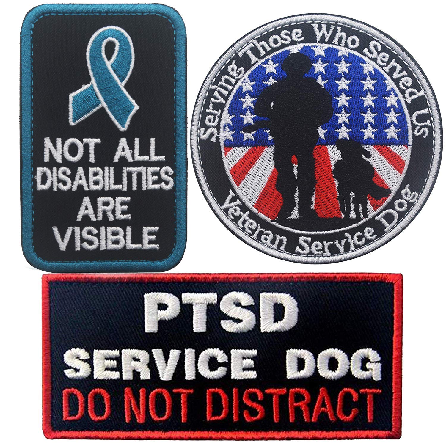 Veterans Service Dog Serving Those Who Served Us, Not All Disabilities are Visible, PTSD Service Dog Do Not Distract,Vest/Harnesses Tactical Morale Emblem Embroidered Fastener Hook Loop Patch