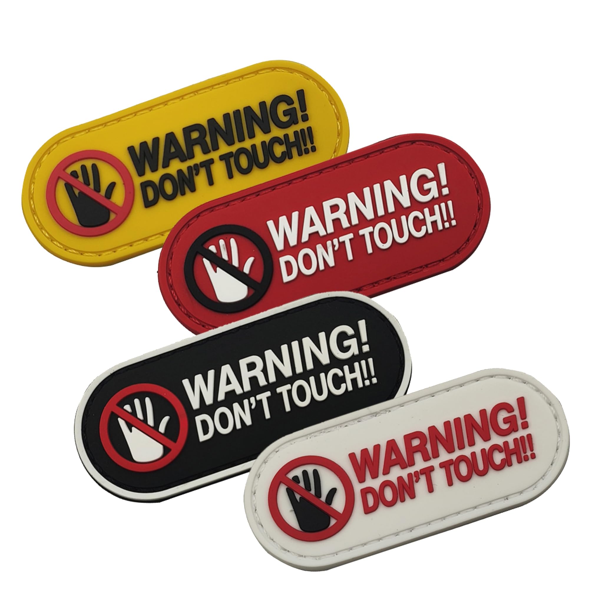 Warning Don't Touch PVC Morale Patches Decorative Appliques Emblem Badges Repair Patch for Clothes Backpacks Hats Jeans Bags, Hook and Loop Backing, 0.98 x 2.36 Inches, 4 Pack