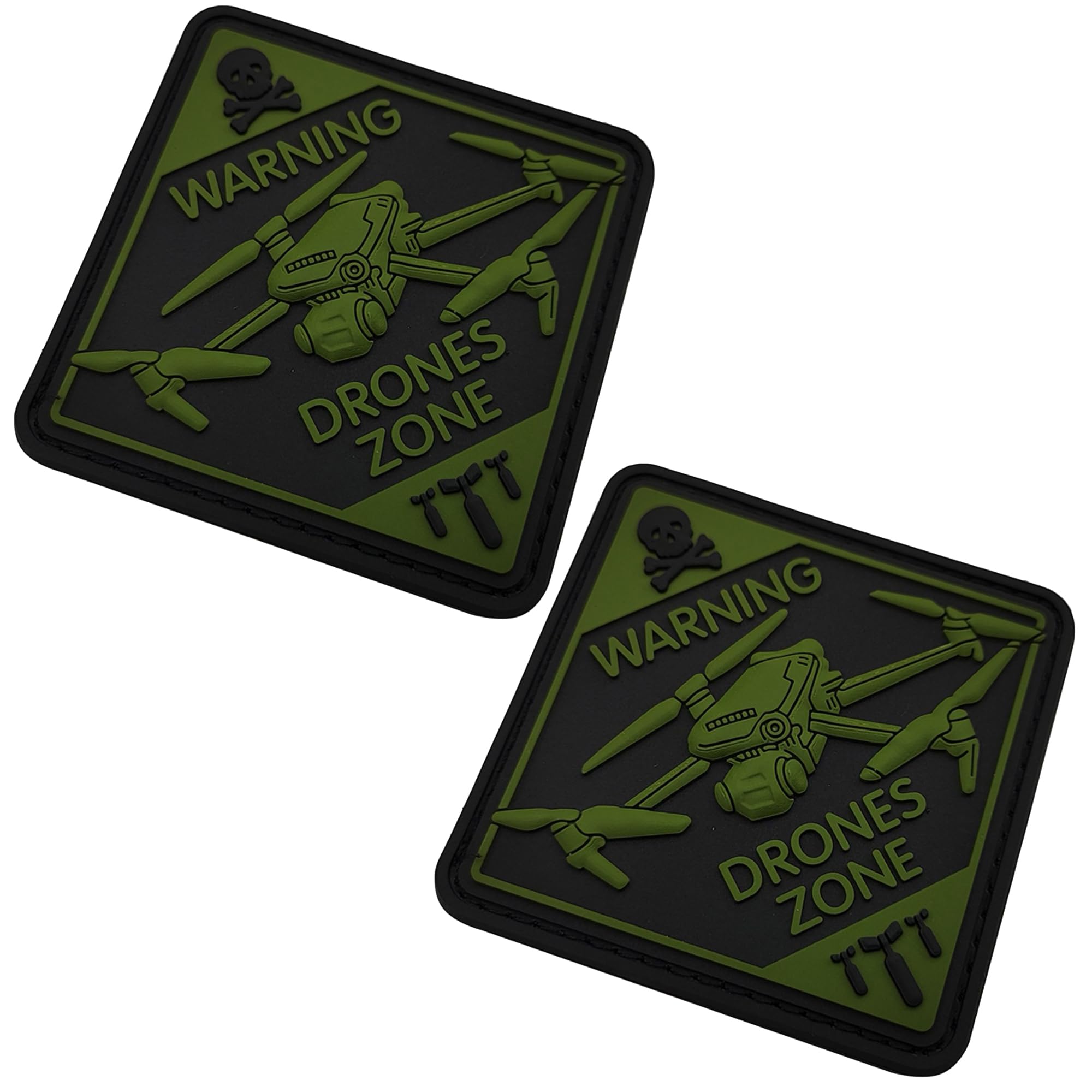 Warning Drones Zone 3D PVC Patches Appliques, Drone Plane PVC Rubber Patch, Tactical Combat Armband Emblem Badges with Hook and Loop Fastener Backing for Backpacks, Hats, Clothes, Set of 2