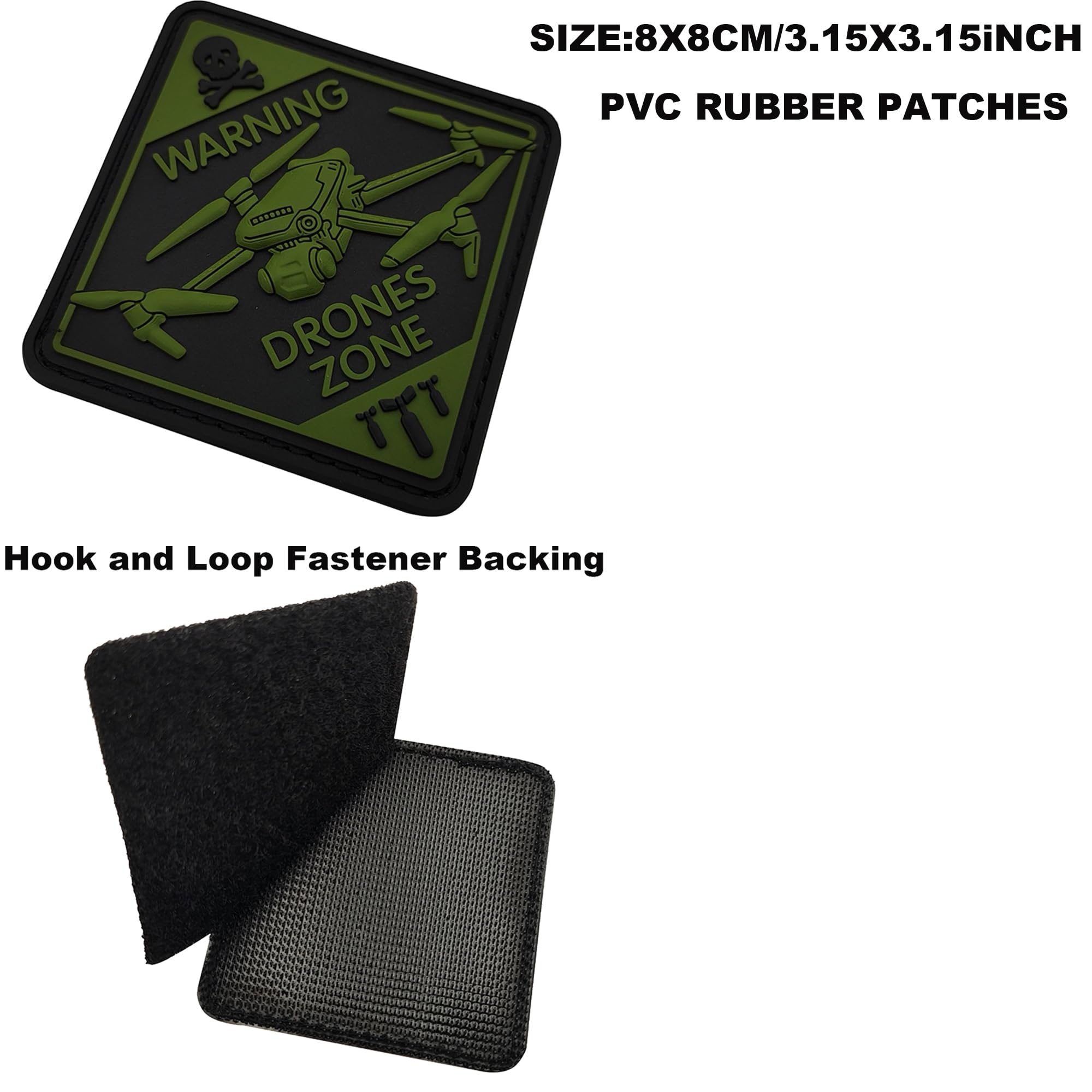 Warning Drones Zone 3D PVC Patches Appliques, Drone Plane PVC Rubber Patch, Tactical Combat Armband Emblem Badges with Hook and Loop Fastener Backing for Backpacks, Hats, Clothes, Set of 2 - Image 2