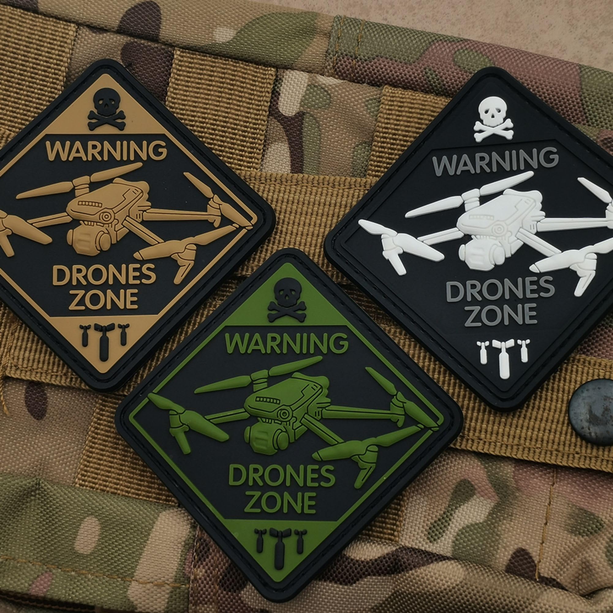 Warning Drones Zone 3D PVC Patches Appliques, Drone Plane PVC Rubber Patch, Tactical Combat Armband Emblem Badges with Hook and Loop Fastener Backing for Backpacks, Hats, Clothes, Set of 2 - Image 5