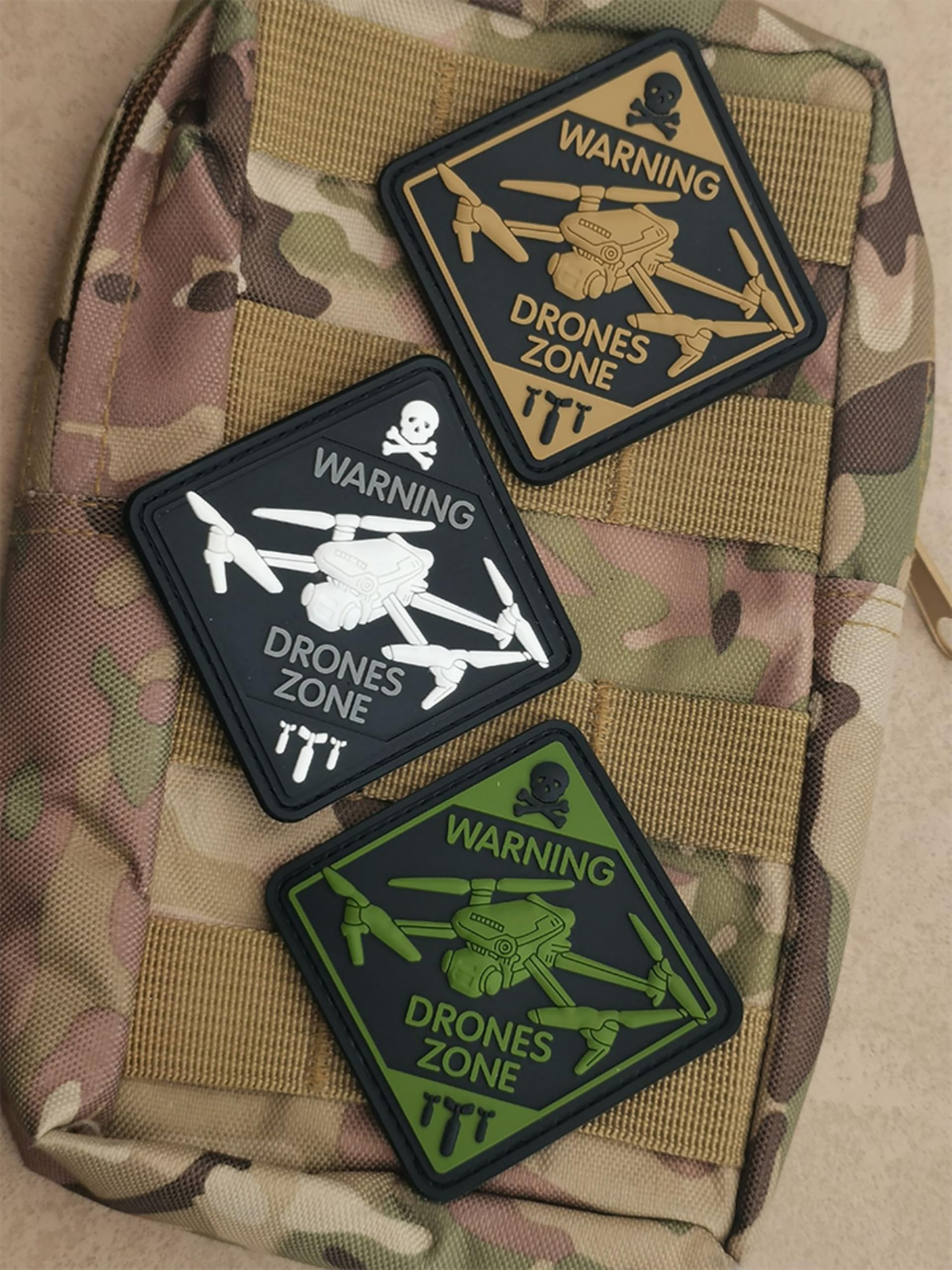 Warning Drones Zone 3D PVC Patches Appliques, Drone Plane PVC Rubber Patch, Tactical Combat Armband Emblem Badges with Hook and Loop Fastener Backing for Backpacks, Hats, Clothes, Set of 2 - Image 6